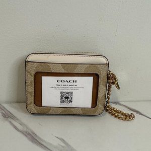 COACH Zip Card Case Khaki Chalk